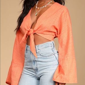 Lulu’s Easy as Love Orange Kimono Sleeve Tie-Front Top